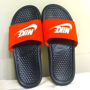 Nike Men's Red and Black Slide Sandals Size 5